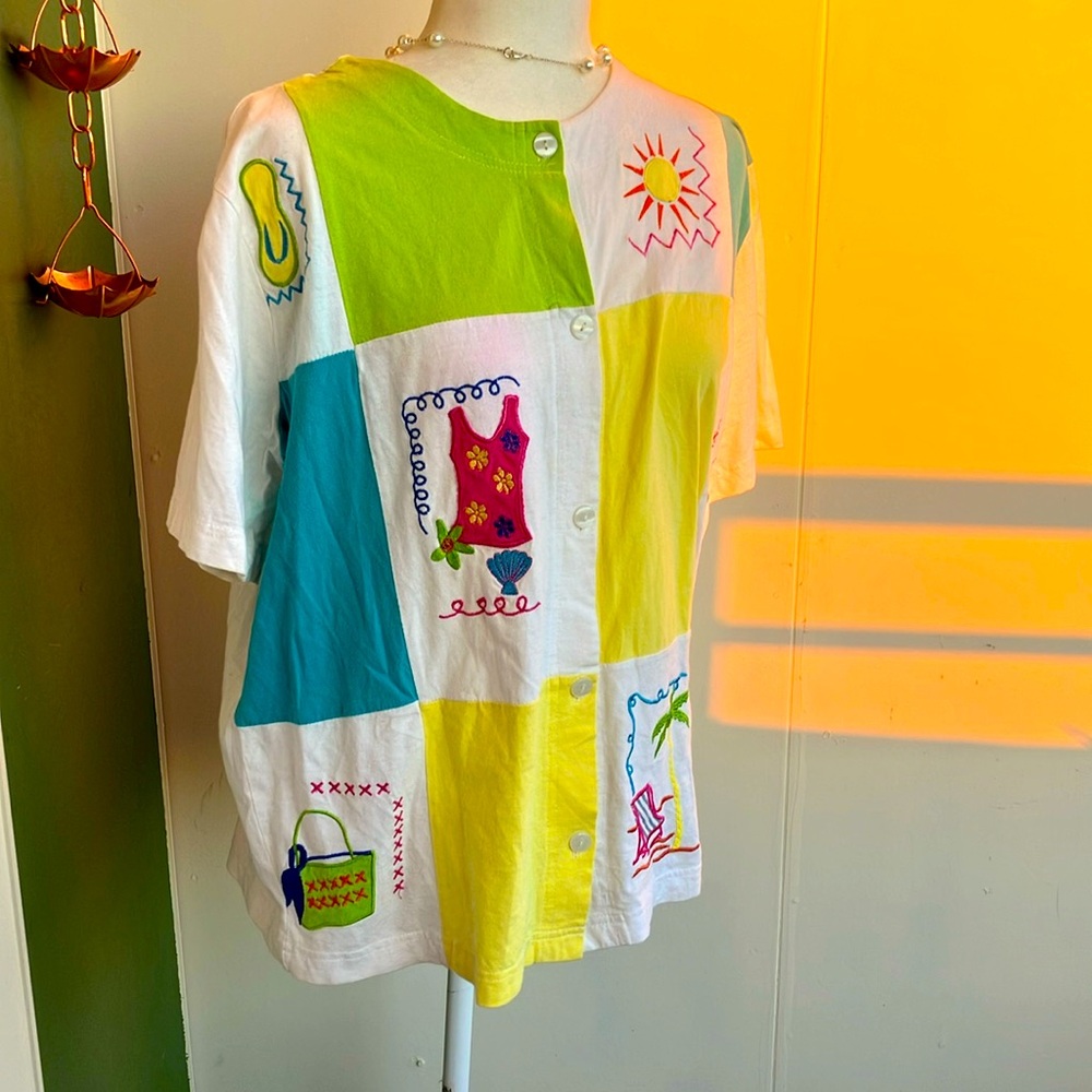 Vintage 90s Y2K Vacation Motif Colorblock Cardigan